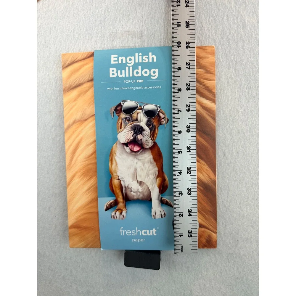 New Freshcut Paper English Bulldog Pop-Up Pup 3D Greeting Card with Accessories